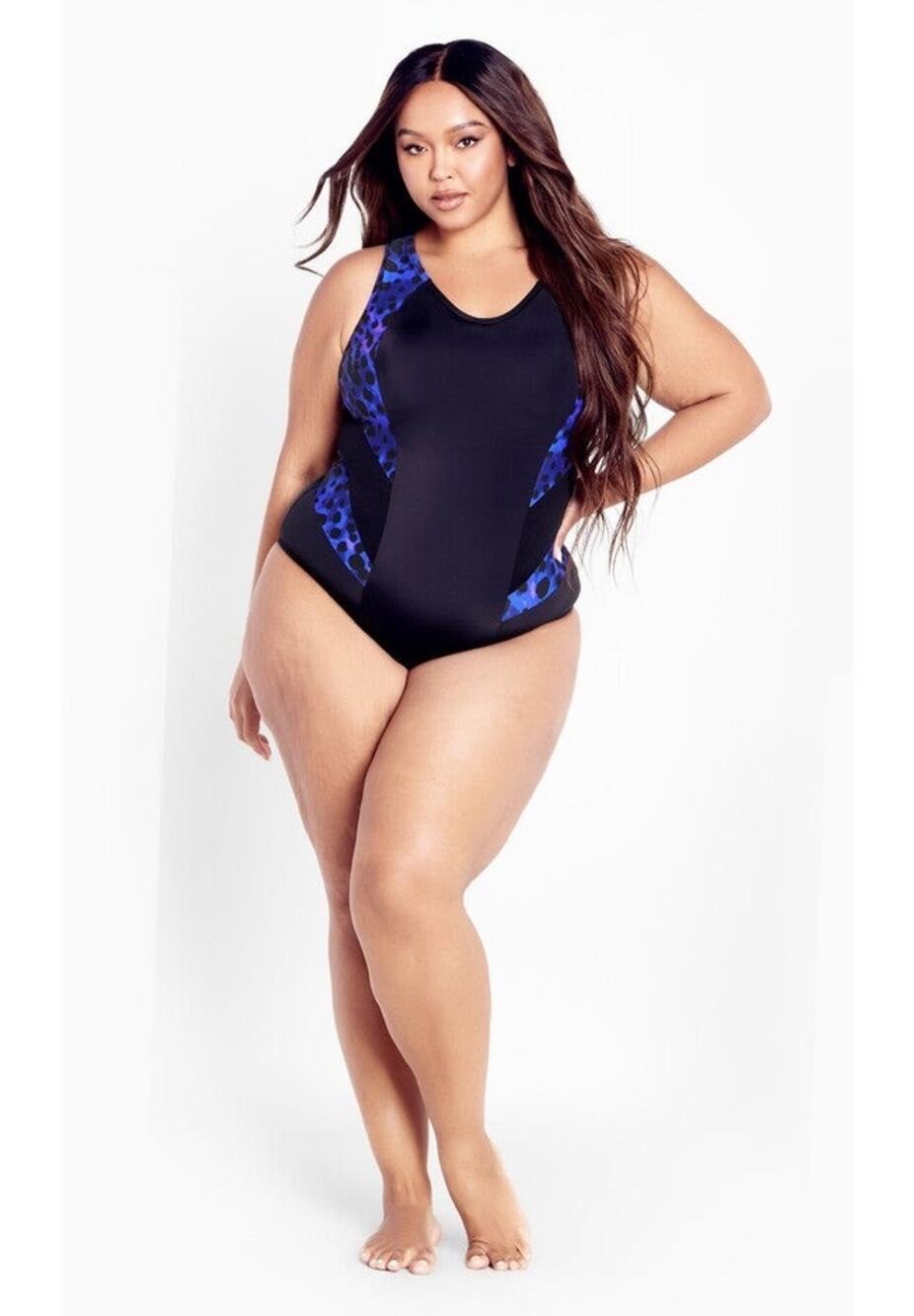 Avenue Tia Spliced Animal Print Black One Piece Swimsuit Plus Size 18